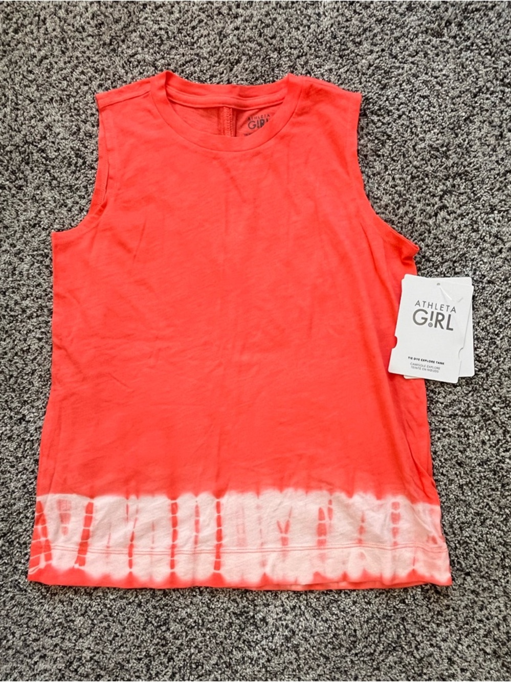 Athleta Girl 100% Organic Cotton Medium Coral Tie-Dye Tank Top Running Summer